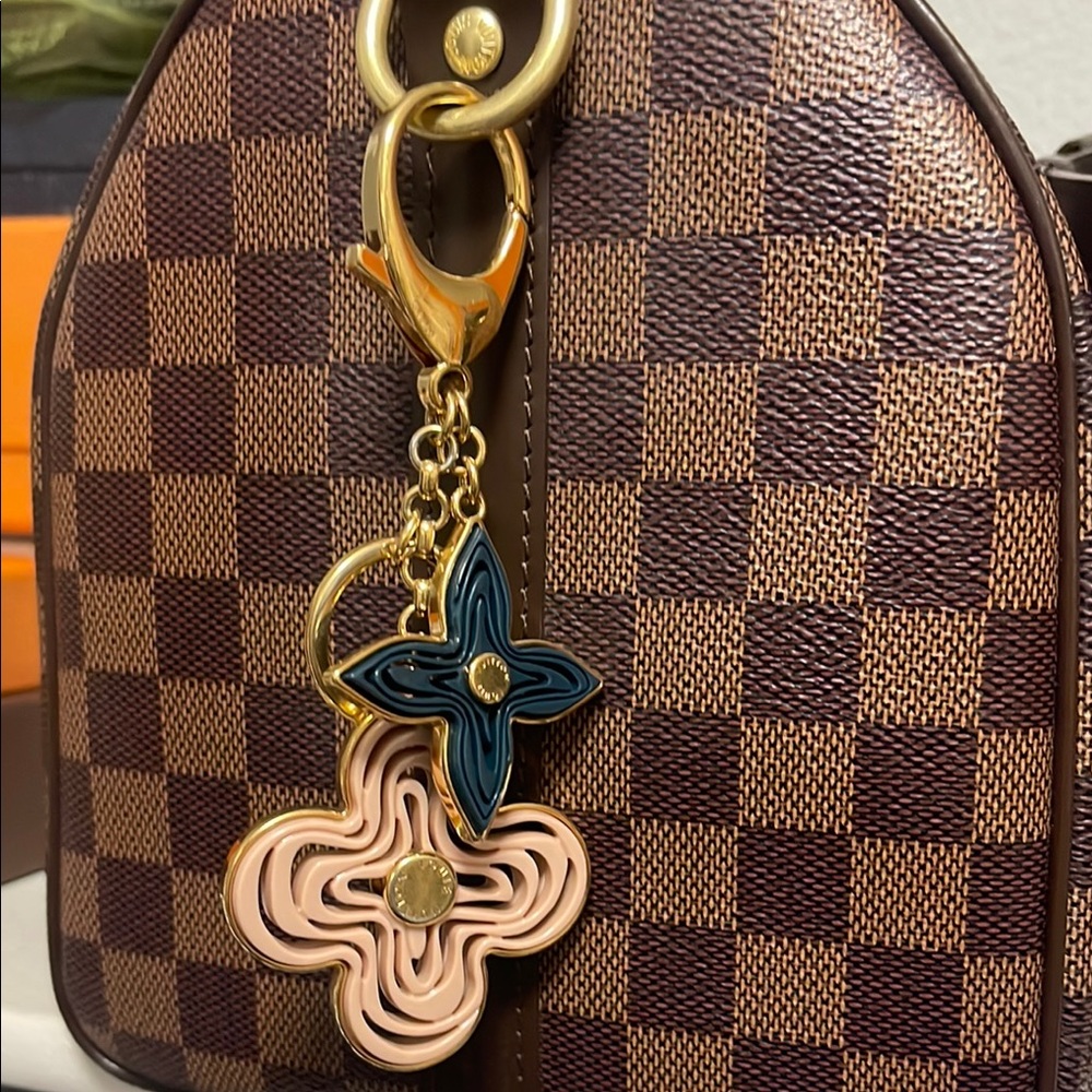 Louis Vuitton key ring, bag charm Pink and Blue Floral